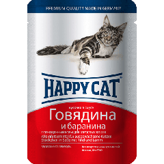 Happy Cat Паучи для Кошек Нежные Кусочки в соусе Говядина с Бараниной 100гр*22шт (1002314)