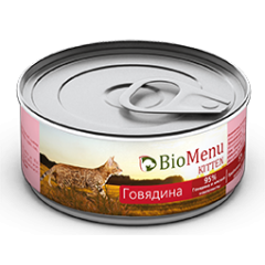 BioMenu Kitten Консервы для Котят Мясной паштет с Говядиной 100гр (29821)