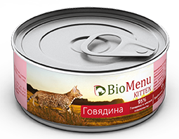 BioMenu Kitten Консервы для Котят Мясной паштет с Говядиной 100гр (29821)