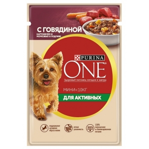 Purina ONE® МИНИ Пауч для Активных собак Мелких пород с Говядиной,Картофелем и Морковью в подливе 85гр (77620)