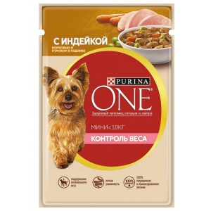 Purina ONE® МИНИ Пауч Контроль веса для собак Мелких пород, с Индейкой,Морковью и Горохом в подливе 85гр (77911)