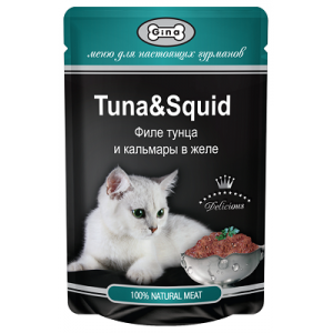 Gina Tuna&Squid Пауч для кошек филе Тунца и Кальмары в желе 85гр*24шт (72505)