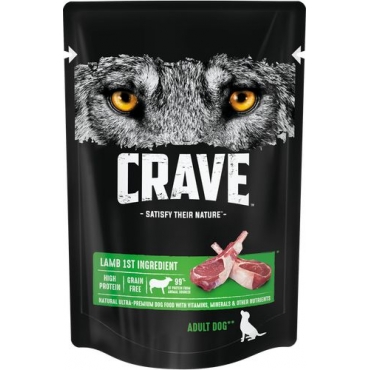 CRAVE Корм консервированный в желе для взрослых собак Ягненок (пауч) 85гр*24шт (101577)