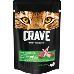CRAVE Корм консервированный в желе для взрослых кошек Ягненок (пауч) 70гр*24шт (101581)