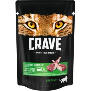 CRAVE Корм консервированный в желе для взрослых кошек Ягненок (пауч) 70гр*30шт (101581)