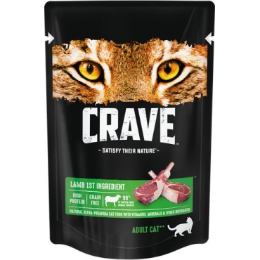 CRAVE Корм консервированный в желе для взрослых кошек Ягненок (пауч) 70гр*30шт (101581)