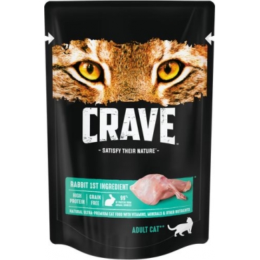 CRAVE Корм консервированный в желе для взрослых кошек Кролик (пауч) 70гр*30шт (101583)