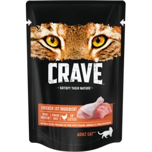 CRAVE Корм консервированный в желе для взрослых кошек Курица (пауч) 70гр*30шт (101585)