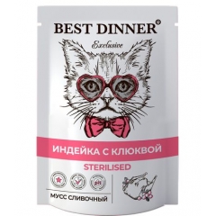 Best Dinner Exclusive Sterilised Паучи для Стерилизованных кошек Мусс сливочный Индейка с Клюквой 85гр*24шт (102586)