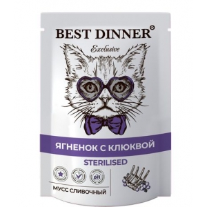 Best Dinner Exclusive Sterilised Паучи для Стерилизованных кошек Мусс сливочный Ягненок с Клюквой 85гр*24шт (102587)