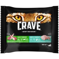 CRAVE Мультипак Набор Корм консервированный полнорационный для взрослых кошек всех пород Ягнёнок, Кролик (3+3) 420гр (104792)