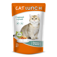 Cat Lunch Консервированный корм для Кошек Кусочки в желе Курица с Уткой 85гр*24шт (106927)