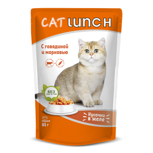 Cat Lunch Консервированный корм для Кошек Кусочки в желе Говядина с морковью 85гр*24шт (106928)