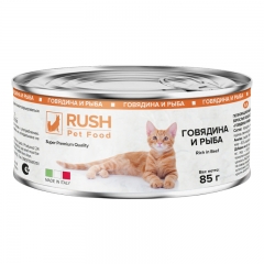 Rush Консервированный корм для кошек Говядина и рыба 85гр (106974)