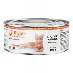 Rush Консервированный корм для кошек Кролик и рыба 85гр (106975)