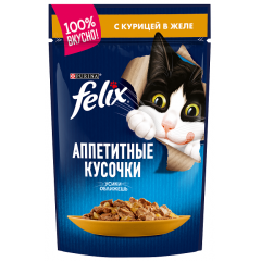 Felix Пауч для Кошек Аппетитные кусочки в Желе с Курицей 85гр (81393)