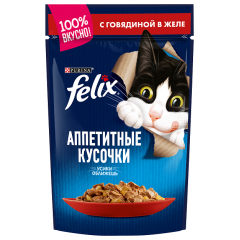 Felix Паучи для Кошек Аппетитные кусочки в Желе с Говядиной 85гр (81259)