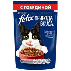 Felix Природа вкуса Пауч для взрослых кошек с Говядиной в соусе 85гр (81404)