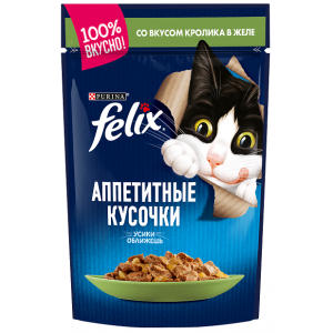 Felix Паучи для Кошек Аппетитные кусочки в Желе с Кроликом 85гр (81260)