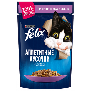 Felix Паучи для Кошек Аппетитные кусочки в Желе с Ягнёнком 85гр (81338)