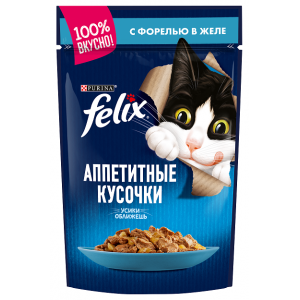 Felix Паучи для Кошек Аппетитные кусочки в Желе с Форелью 85гр (81346)