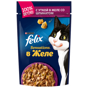 Felix Sensations Пауч для Кошек с Уткой в Желе со Шпинатом 85гр (81434)