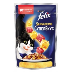 Felix Sensations Супервкус Пауч для кошек со вкусом Говядины и Сыра в желе 75гр (81684)