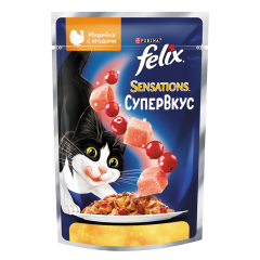 Felix Sensations Супервкус Пауч для кошек со вкусом Индейки и ягод в желе 75гр (81671)