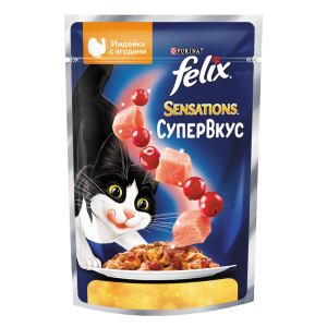 Felix Sensations Супервкус Пауч для кошек со вкусом Индейки и ягод в желе 75гр (81671)