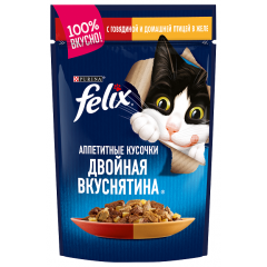 Felix Двойная вкуснятина Пауч для кошек Говядина с Домашней птицей 85гр (81354)