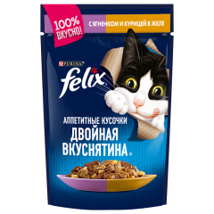 Felix Двойная вкуснятина Паучи для кошек Ягнёнок с Курицей 85гр (81356)