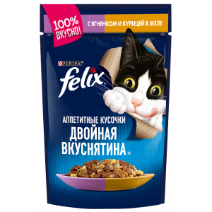 Felix Двойная вкуснятина Паучи для кошек Ягнёнок с Курицей 85гр (81356)