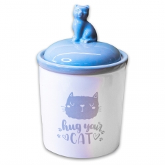 КерамикАрт 19118 Бокс керамический для хранения корма Hug your cat 1650мл, бело-серая*12