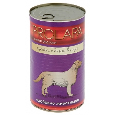 Prolapa Premium Консервы для собак Дичь кусочки в соусе 850гр (82170)