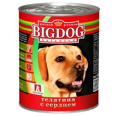 Зоогурман Консервы для Собак "BIG DOG" Телятина с Сердцем 850гр (18948)