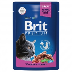 Brit Premium Пауч для взрослых кошек Цыпленок и Индейка в соусе 85гр (57984)