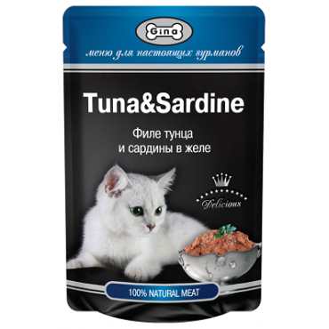 Gina Tuna&Sardine Паучи для Кошек Филе Тунца с Сардинами в Желе 85гр*24шт (99601)
