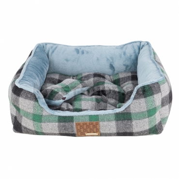 Puppia Кровать Лежанка в клетку со сменной подушкой "Элдрик" Игрушка-косточка,49*38*18,5см Зелёный (13792)