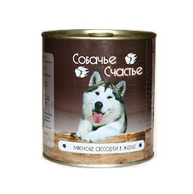 Собачье Счастье Консервы для собак Мясное Ассорти в желе 750гр (41493)