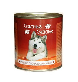 Собачье Счастье Консервы для собак Говядина с Потрошками в желе 750гр (41497)
