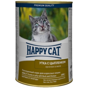 Happy Cat Консервы для Кошек Кусочки в Желе Утка с Цыплёнком 400гр*12шт