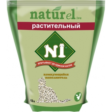 N1 Naturel Наполнитель "Растительный" Комкующийся-Древесный для Кошачьего туалета 4,5л (26249)