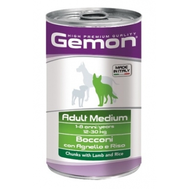 GEMON Консервы для собак средних пород кусочки Ягненка с рисом 1,22кг (36770)