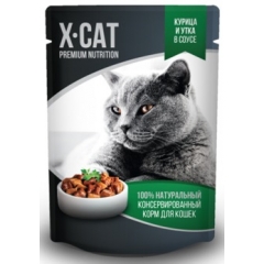 X-CAT Влажный корм для кошек с Курицей и Уткой в соусе 85гр (37303)