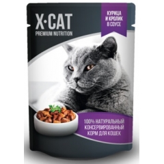 X-CAT Влажный корм для Кошек c Курицей и Кроликом в соусе 85гр (37304)