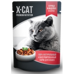 X-CAT Влажный корм для кошек с Курицей и Индейкой в соусе 85гр (37305)