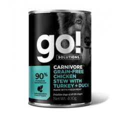 Go! Беззерновые Консервы для Собак с Тушеной Курицей,Индейкой и Мясом Утки 400гр (39950)