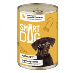 Smart Dog Консервы для собак и щенков кусочки курочки с потрошками в нежном соусе