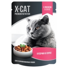 X-CAT Влажный корм для Стерилизованных кошек с Лососем в соусе 85гр (44929)