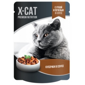 X-CAT Влажный корм для кошек с Уткой и Печенью в соусе 85гр (44931)